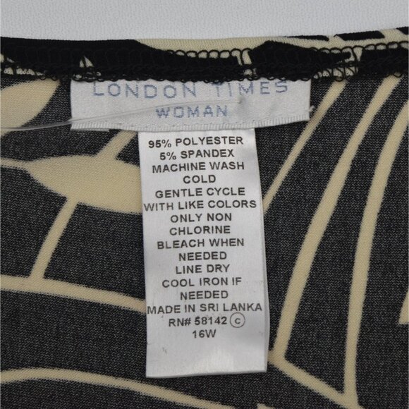 London Times Dress Womans 16W Ruched Waist Wrap V Neck Palm Fronds Brown Ivory - Picture 5 of 6